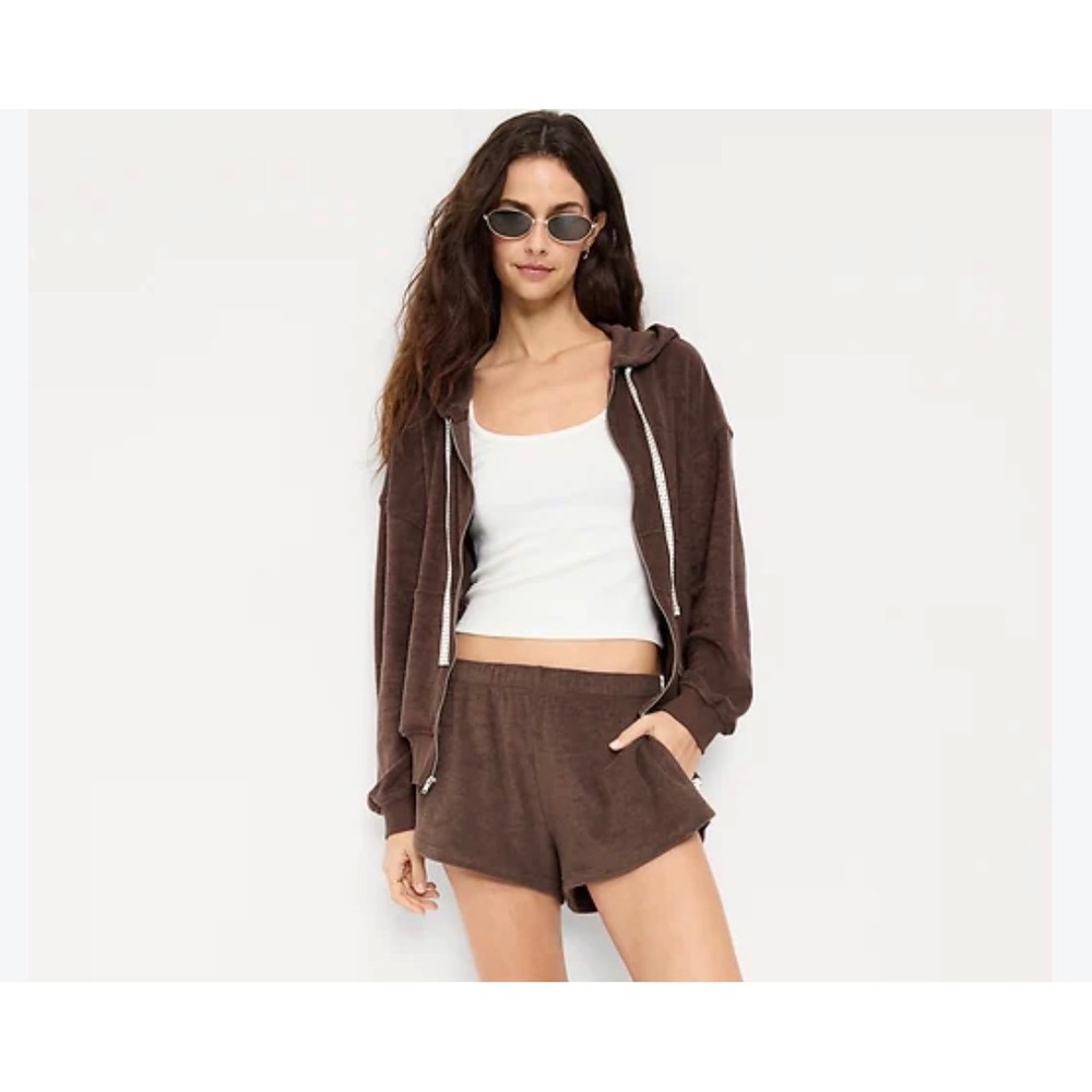 Old Navy Womens Brown Terry Cloth Full Zip Hoodie Sweatshirt Size M